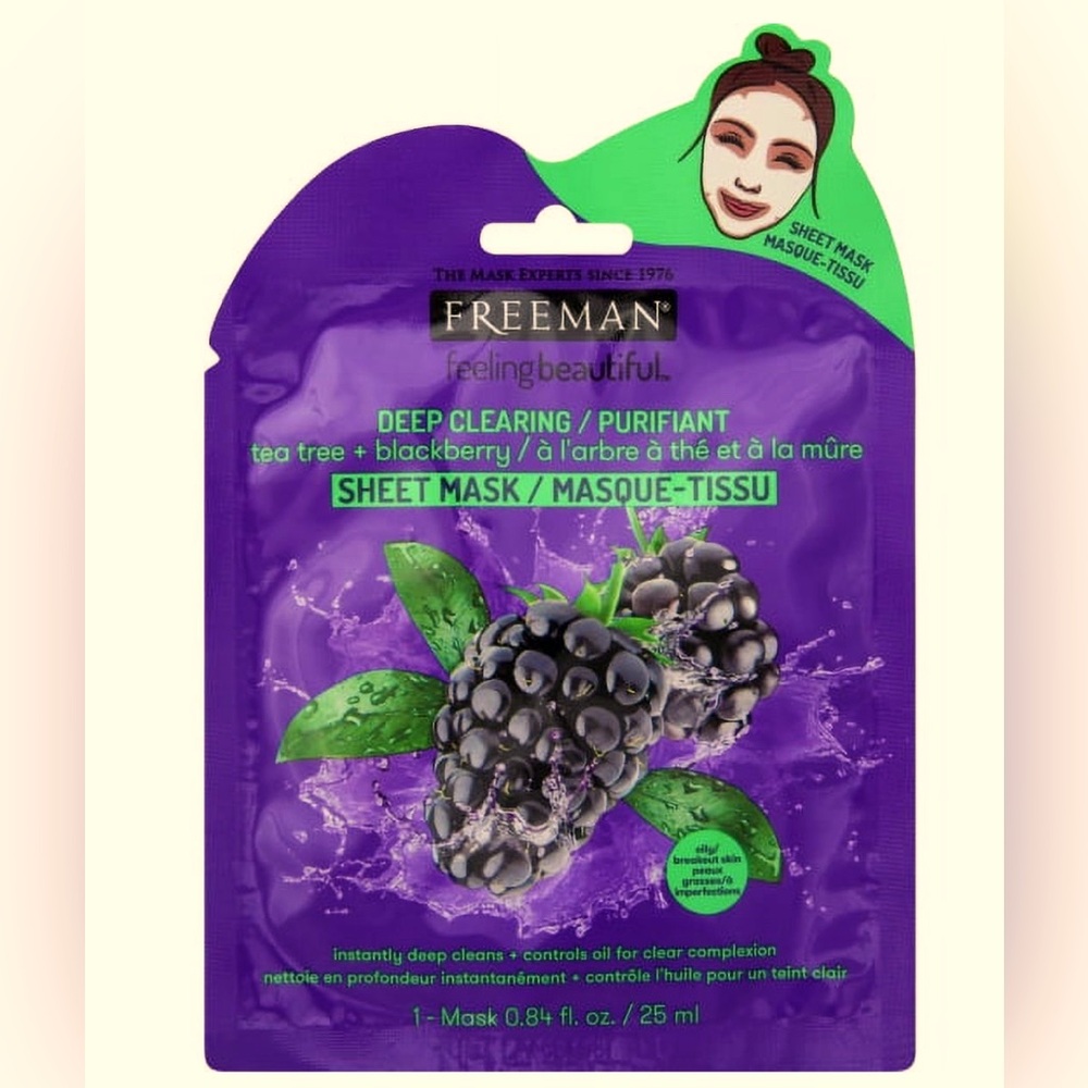 NWT! 6 Pack Freeman Purifying Tea Tree & Blackberry Sheet Mask